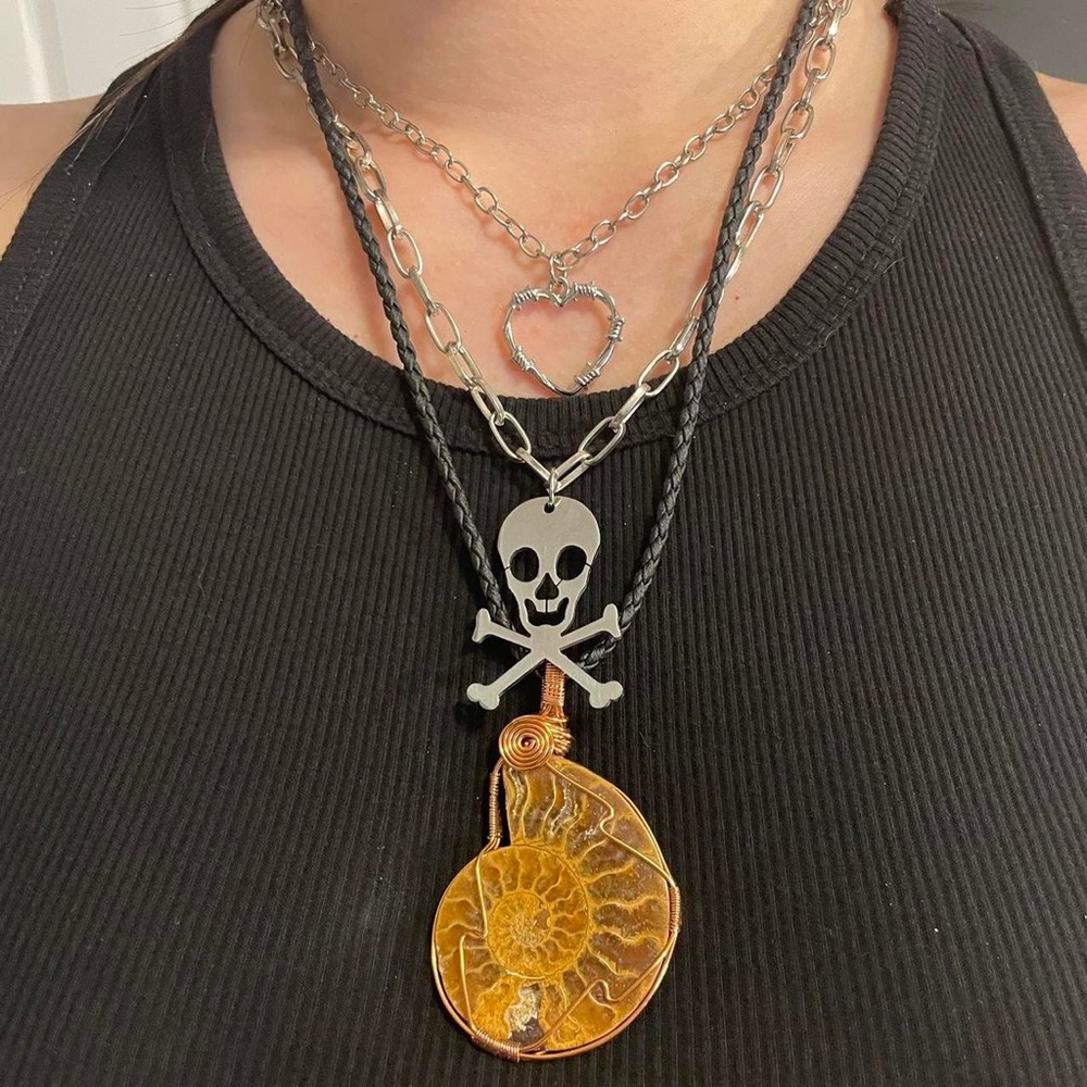 Ammonite fossil wire wrapped necklace
